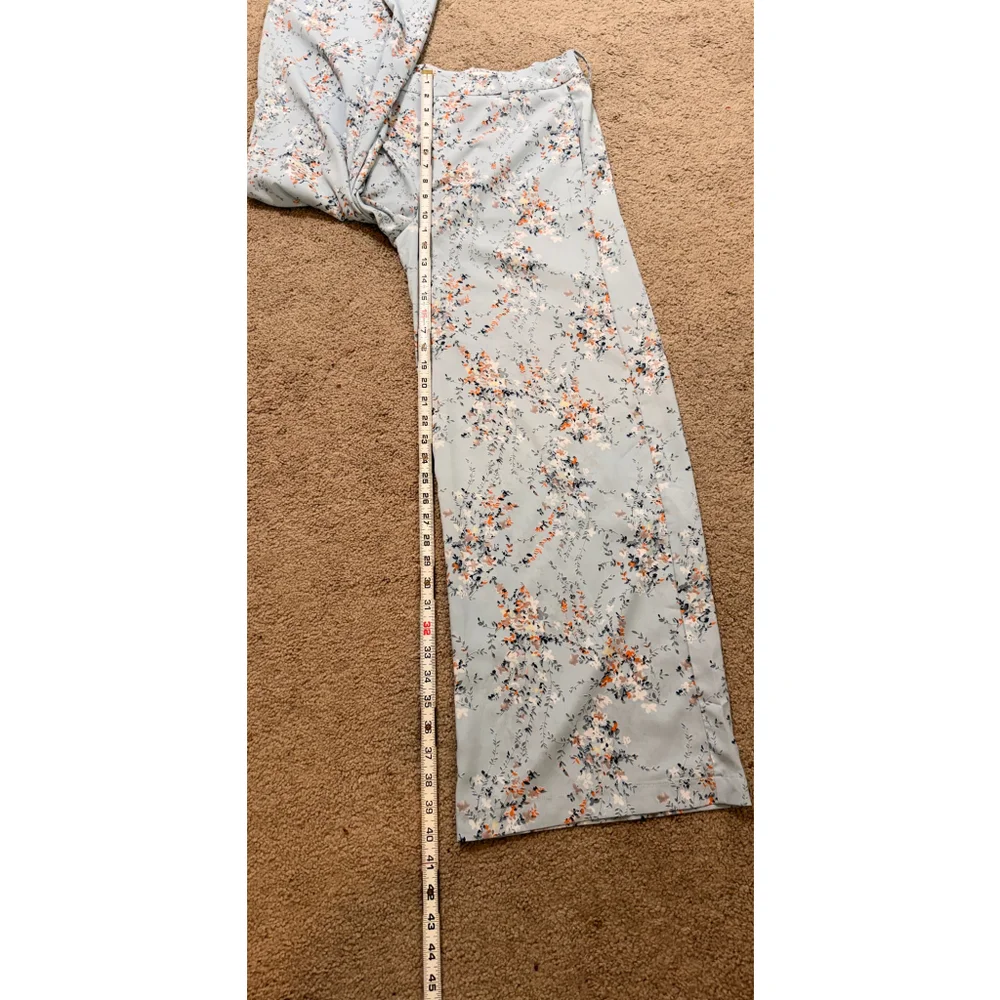 Women's Nasty Gal Size 8 Light Blue Floral Trousers Wide Leg Cottagecore Peasant